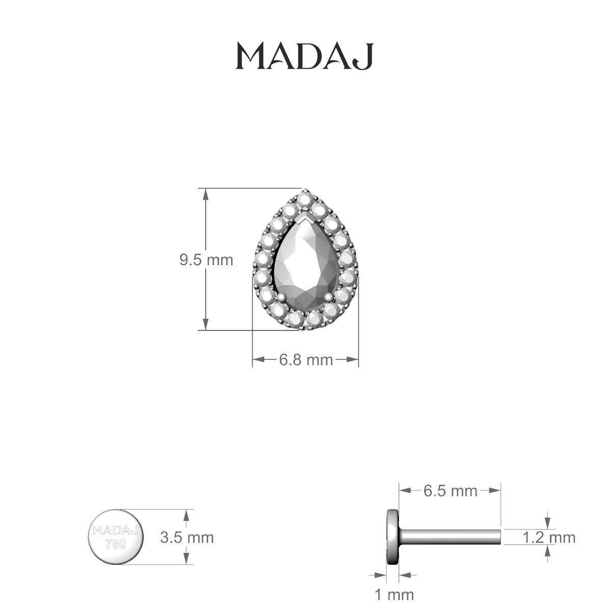 Eirene | 18k White Gold 9.5 mm 6.5 mm Halo Pear Diamond Piercing