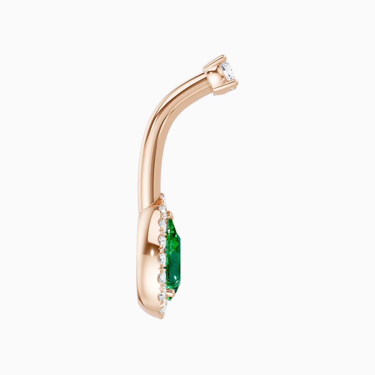 Eirene | 18k Rose Gold 9 mm 8 mm Halo Pear Emerald & Diamond Belly Piercing