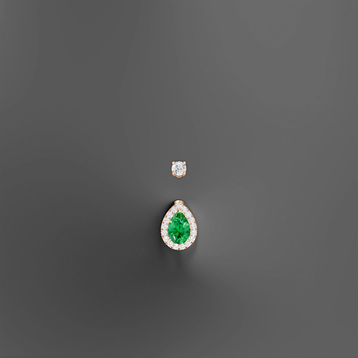 Eirene | 18k Rose Gold 9 mm 8 mm Halo Pear Emerald & Diamond Belly Piercing