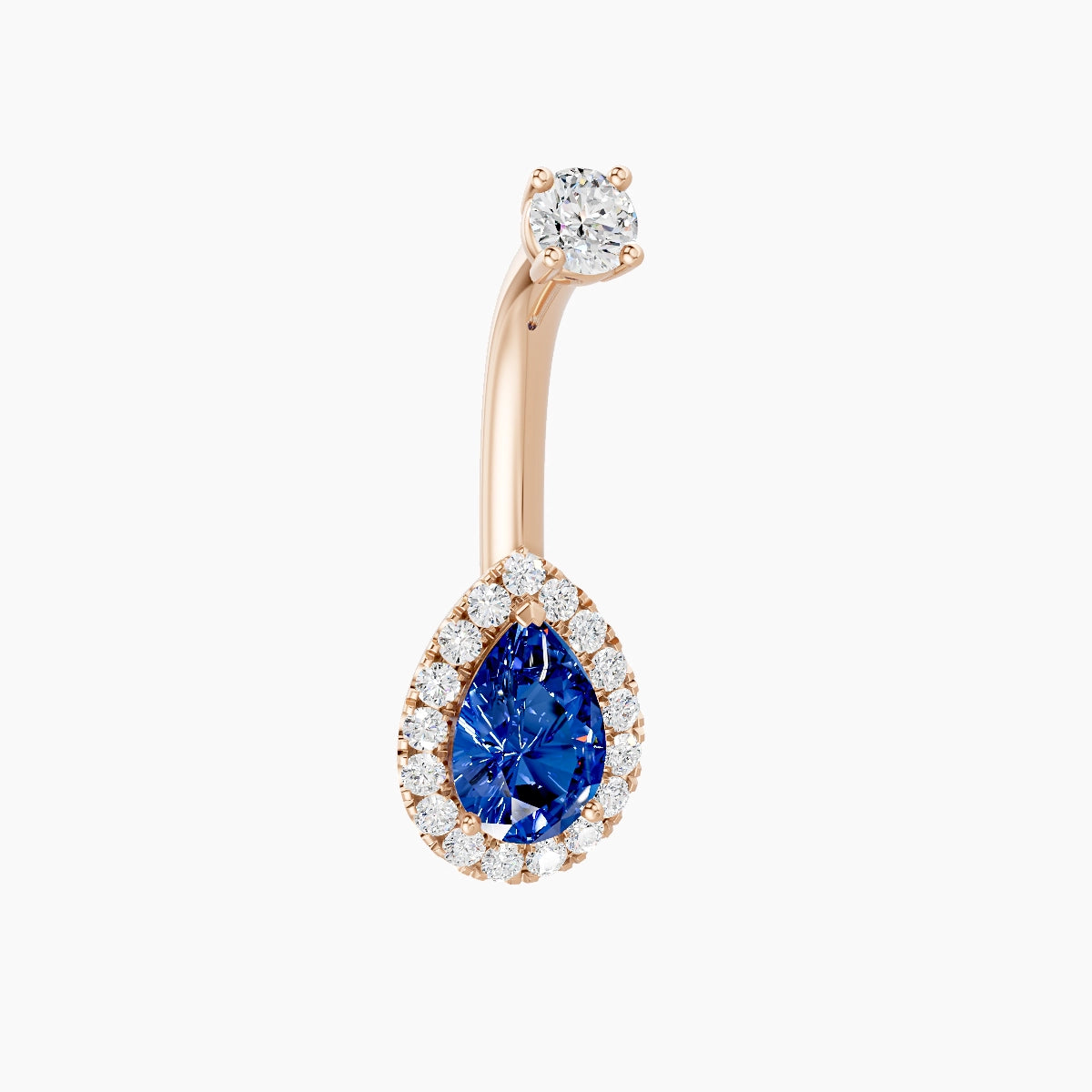 Eirene | 18k Rose Gold 9 mm 8 mm Halo Pear Sapphire & Diamond Belly Piercing