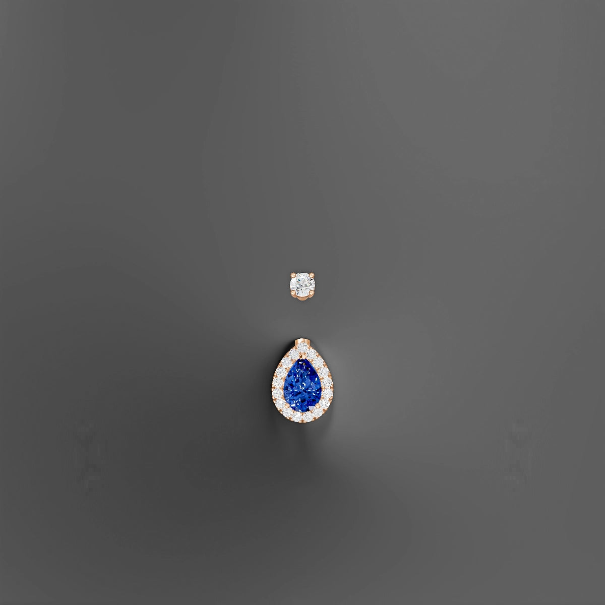 Eirene | 18k Rose Gold 9 mm 8 mm Halo Pear Sapphire & Diamond Belly Piercing