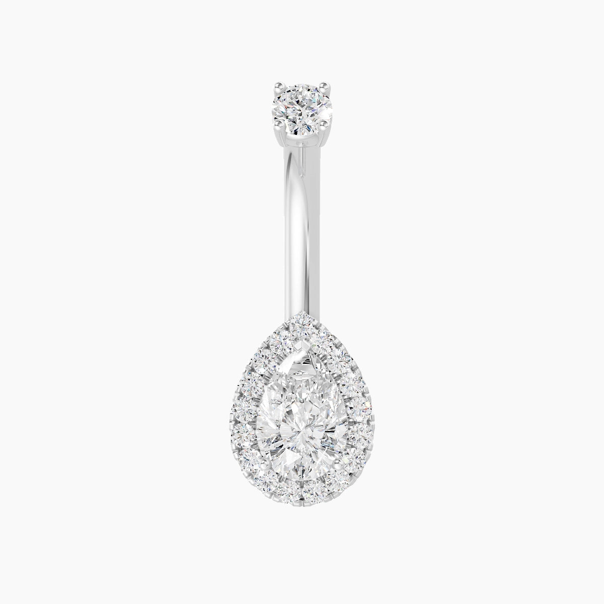 Eirene | 18k White Gold 9 mm 8 mm Halo Pear Diamond Belly Piercing