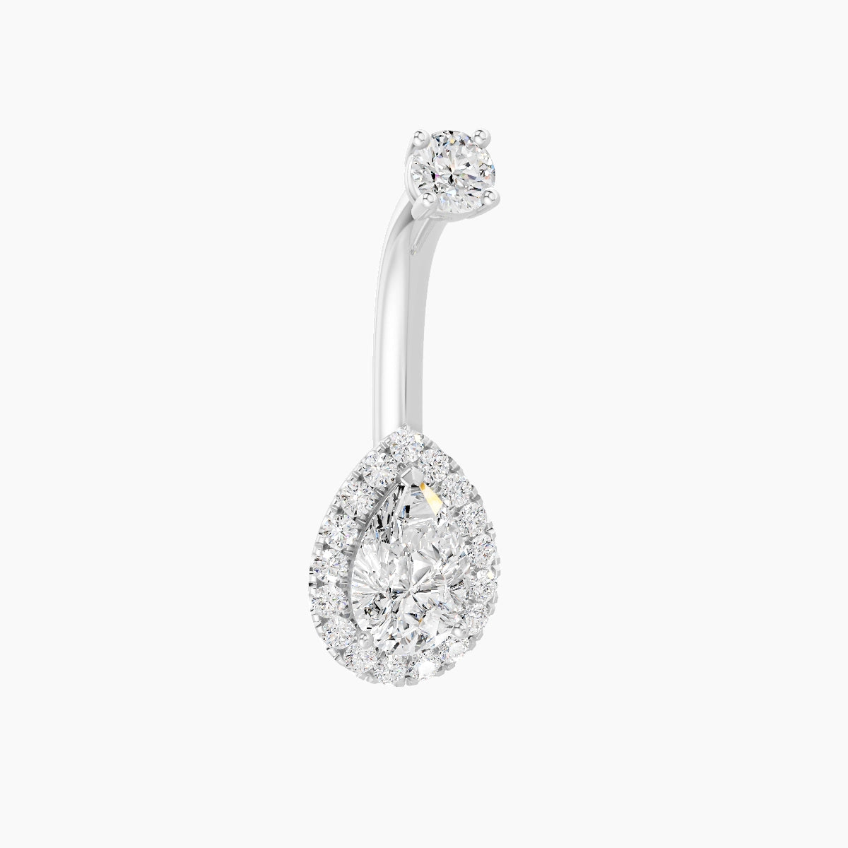 Eirene | 18k White Gold 9 mm 8 mm Halo Pear Diamond Belly Piercing