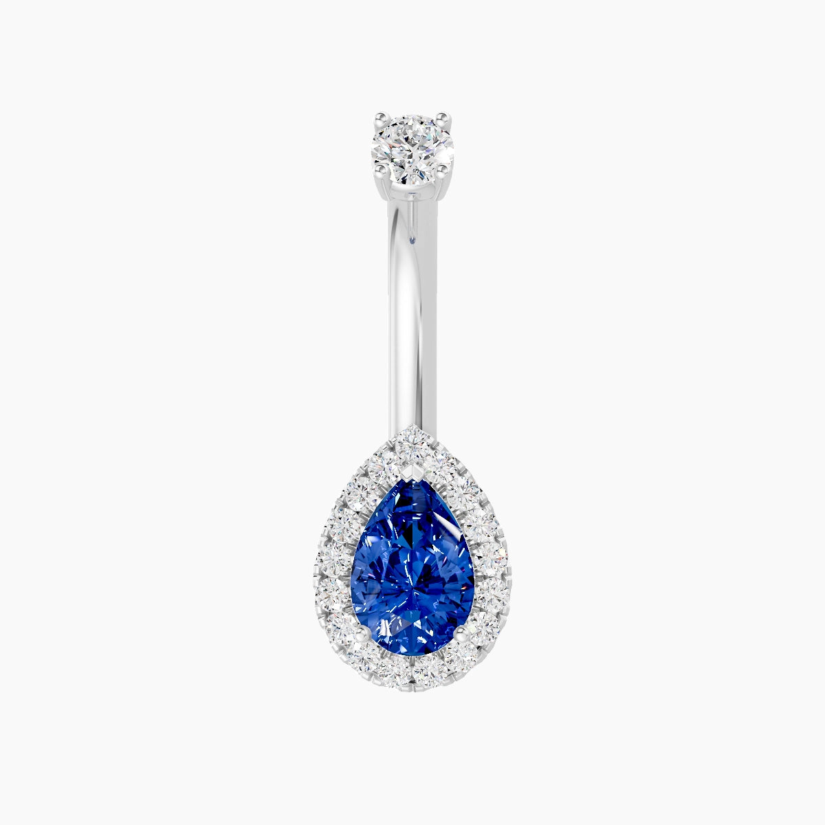Eirene | 18k White Gold 9 mm 8 mm Halo Pear Sapphire & Diamond Belly Piercing