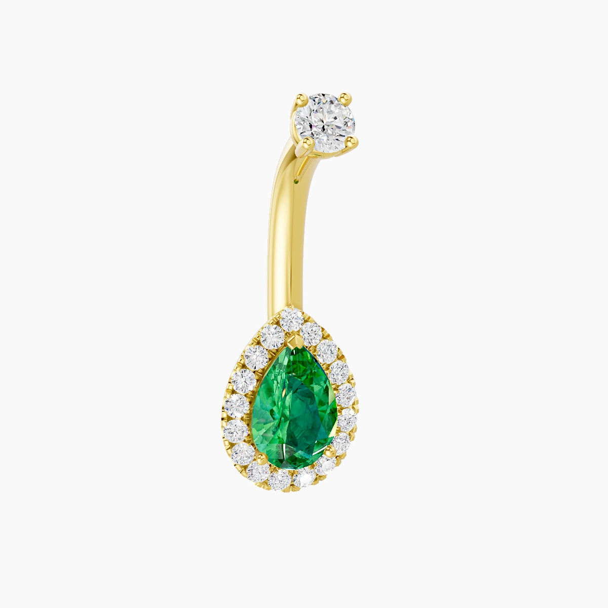 Eirene | 18k Yellow Gold 9 mm 8 mm Halo Pear Emerald & Diamond Belly Piercing