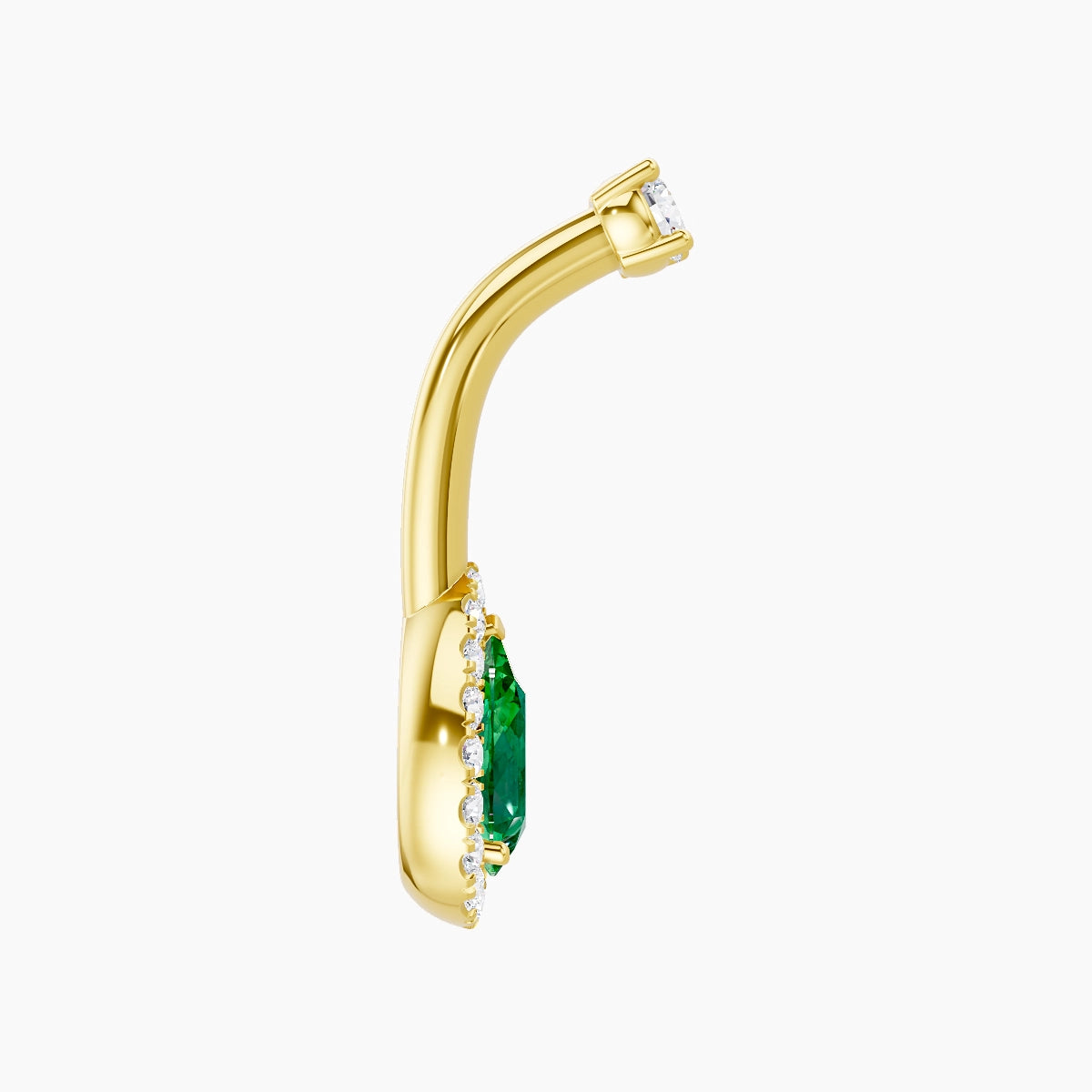 Eirene | 18k Yellow Gold 9 mm 8 mm Halo Pear Emerald & Diamond Belly Piercing
