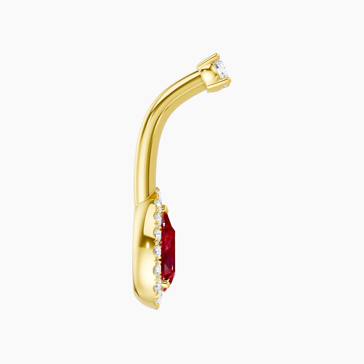 Eirene | 18k Yellow Gold 9 mm 8 mm Halo Pear Ruby & Diamond Belly Piercing