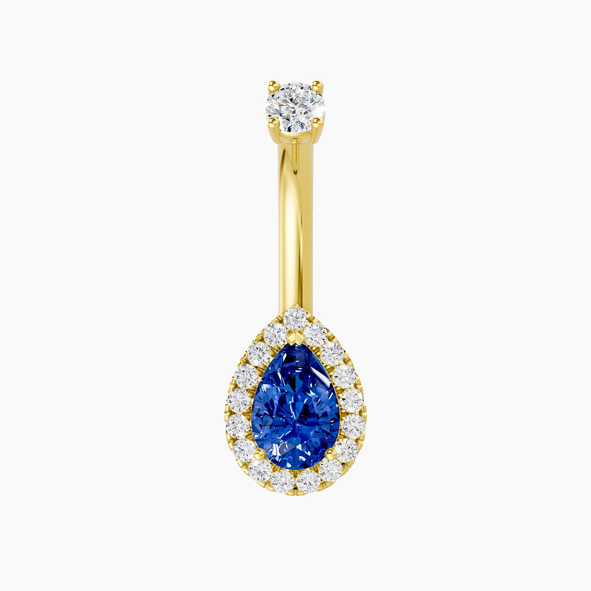 Eirene | 18k Yellow Gold 9 mm 8 mm Halo Pear Sapphire & Diamond Belly Piercing