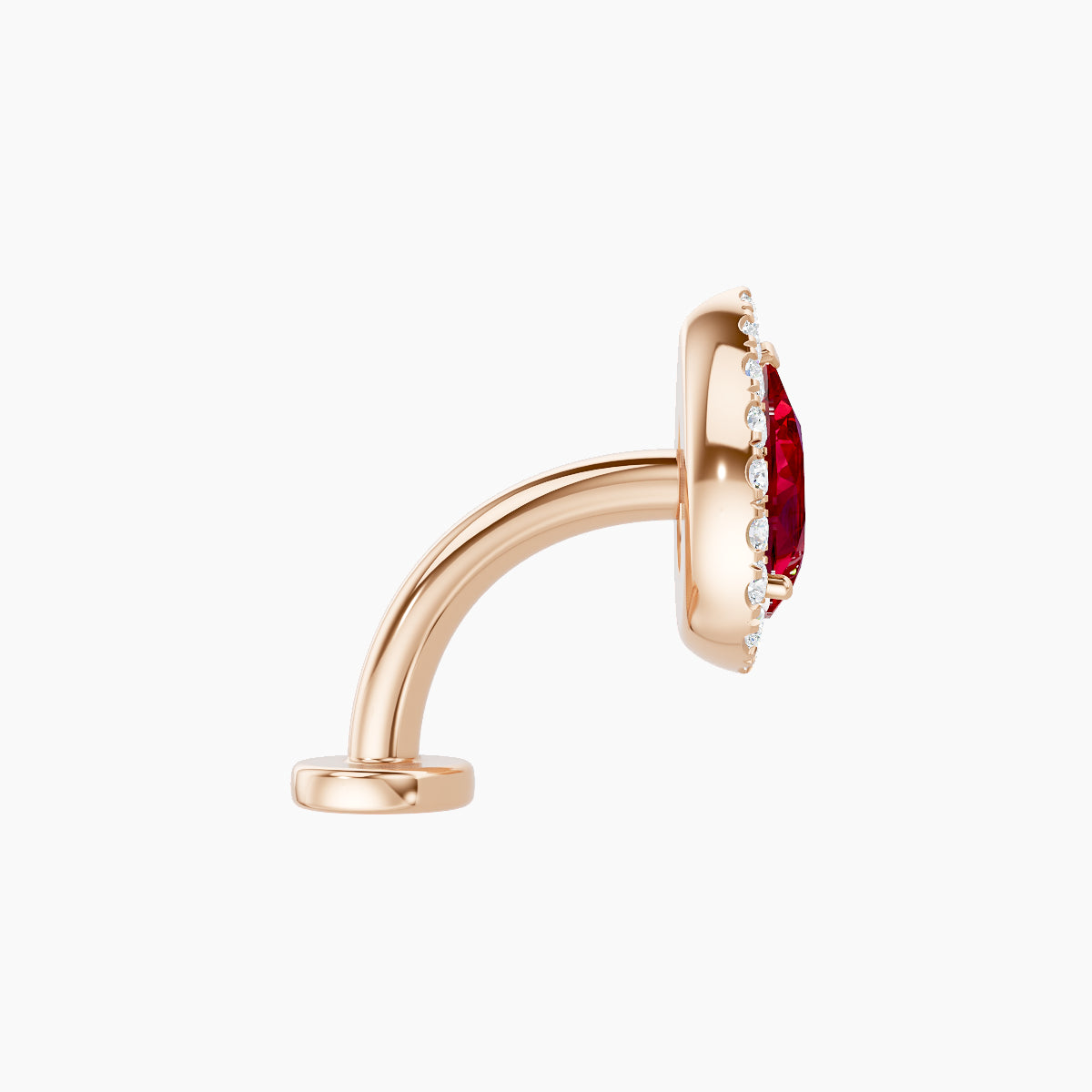 Eirene | 18k Rose Gold 8 mm 9.5 mm Halo Pear Ruby & Diamond Floating Navel Piercing