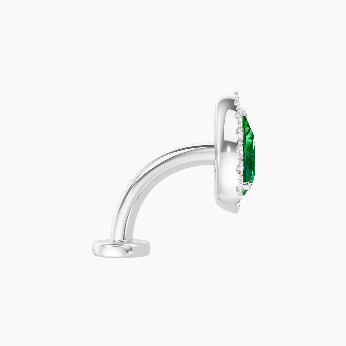 Eirene | 18k White Gold 8 mm 9.5 mm Halo Pear Emerald & Diamond Floating Navel Piercing