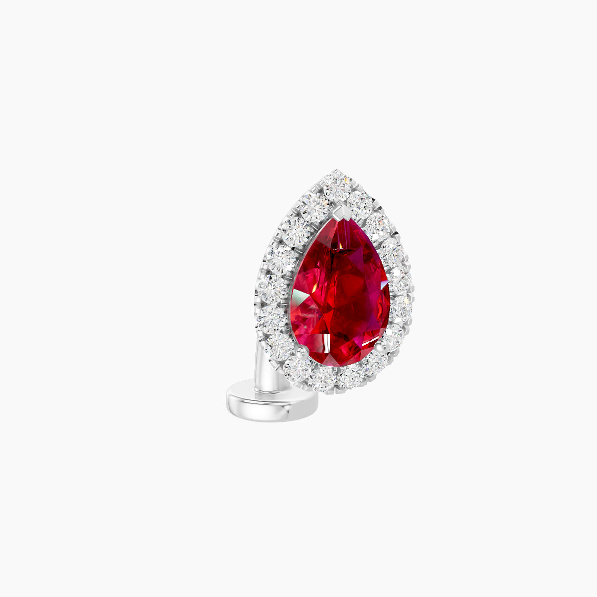 Eirene | 18k White Gold 8 mm 9.5 mm Halo Pear Ruby & Diamond Floating Navel Piercing