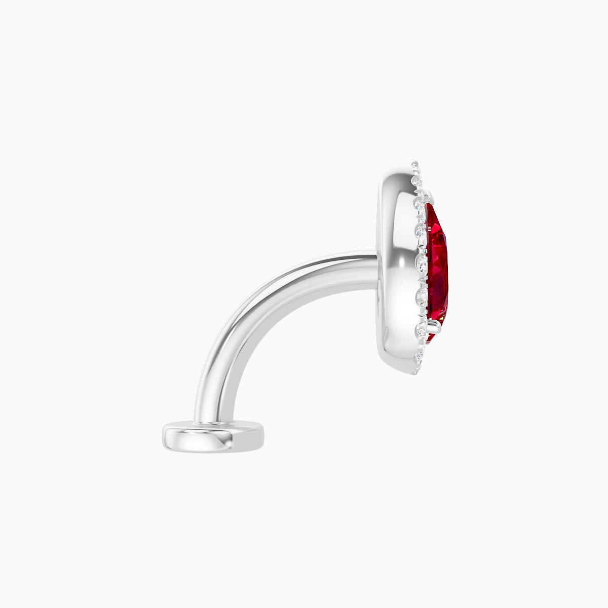 Eirene | 18k White Gold 8 mm 9.5 mm Halo Pear Ruby & Diamond Floating Navel Piercing