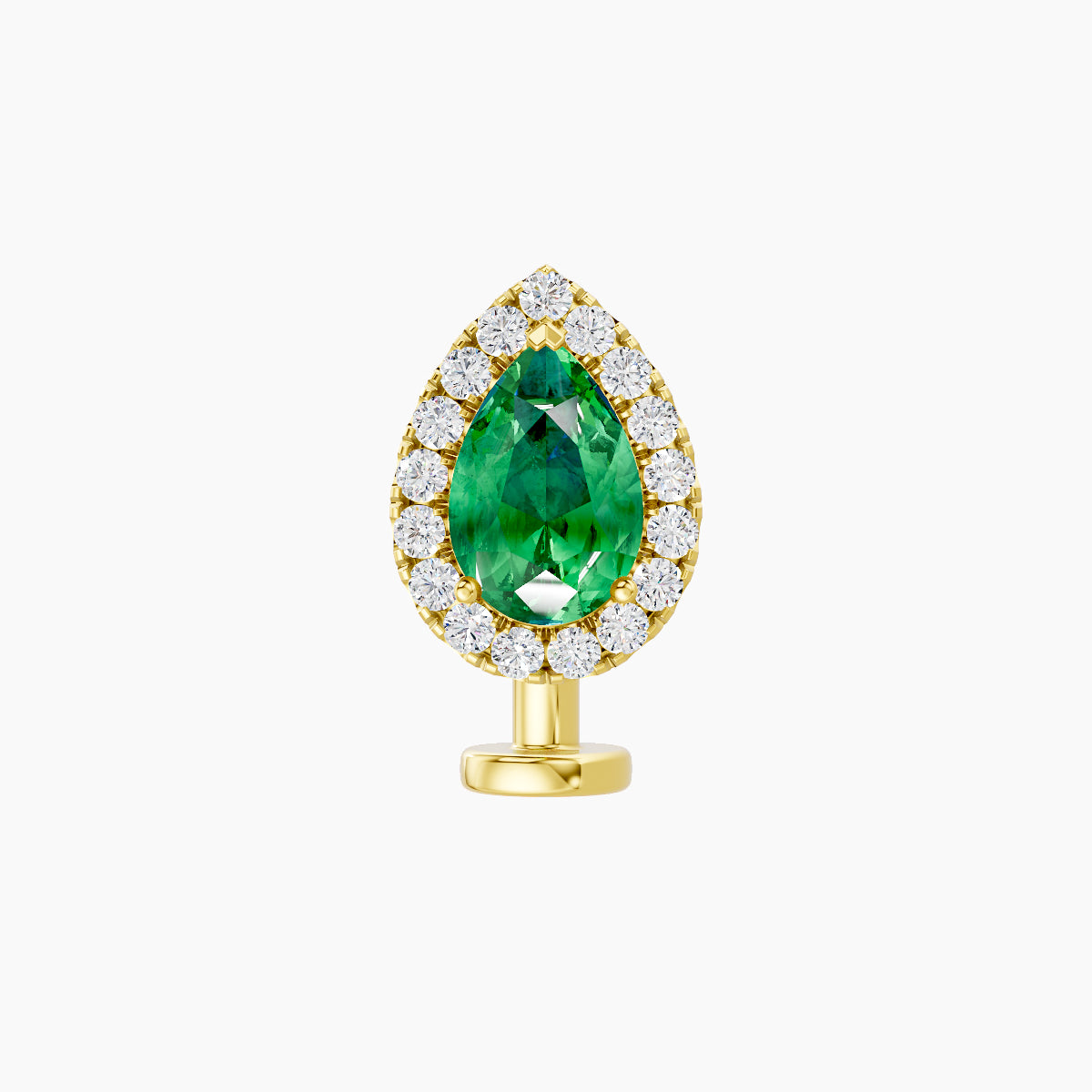 Eirene | 18k Yellow Gold 8 mm 9.5 mm Halo Pear Emerald & Diamond Floating Navel Piercing