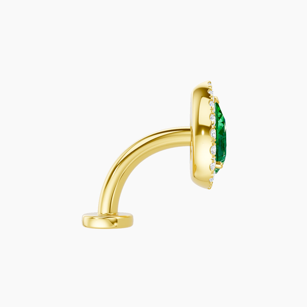Eirene | 18k Yellow Gold 8 mm 9.5 mm Halo Pear Emerald & Diamond Floating Navel Piercing