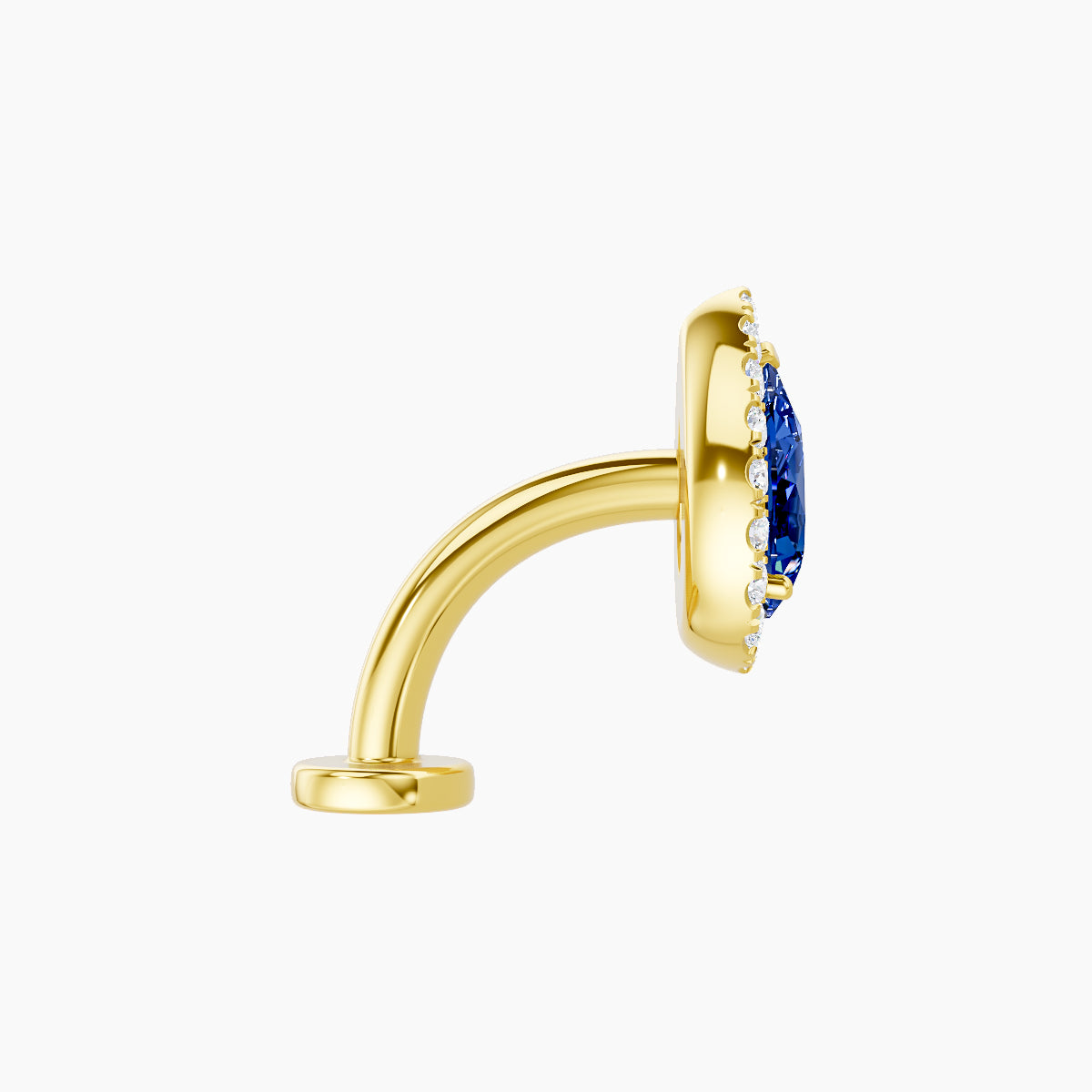 Eirene | 18k Yellow Gold 8 mm 9.5 mm Halo Pear Sapphire & Diamond Floating Navel Piercing