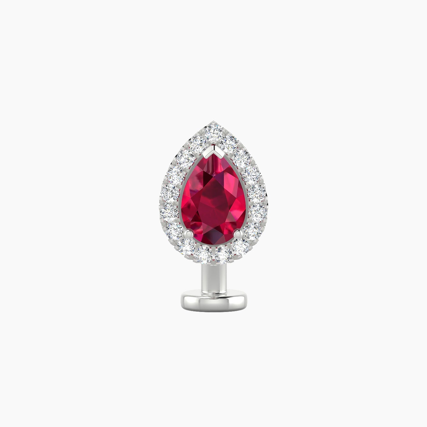 Eirene | 18k White Gold 8 mm 9.5 mm Halo Pear Ruby & Diamond Floating Navel Piercing