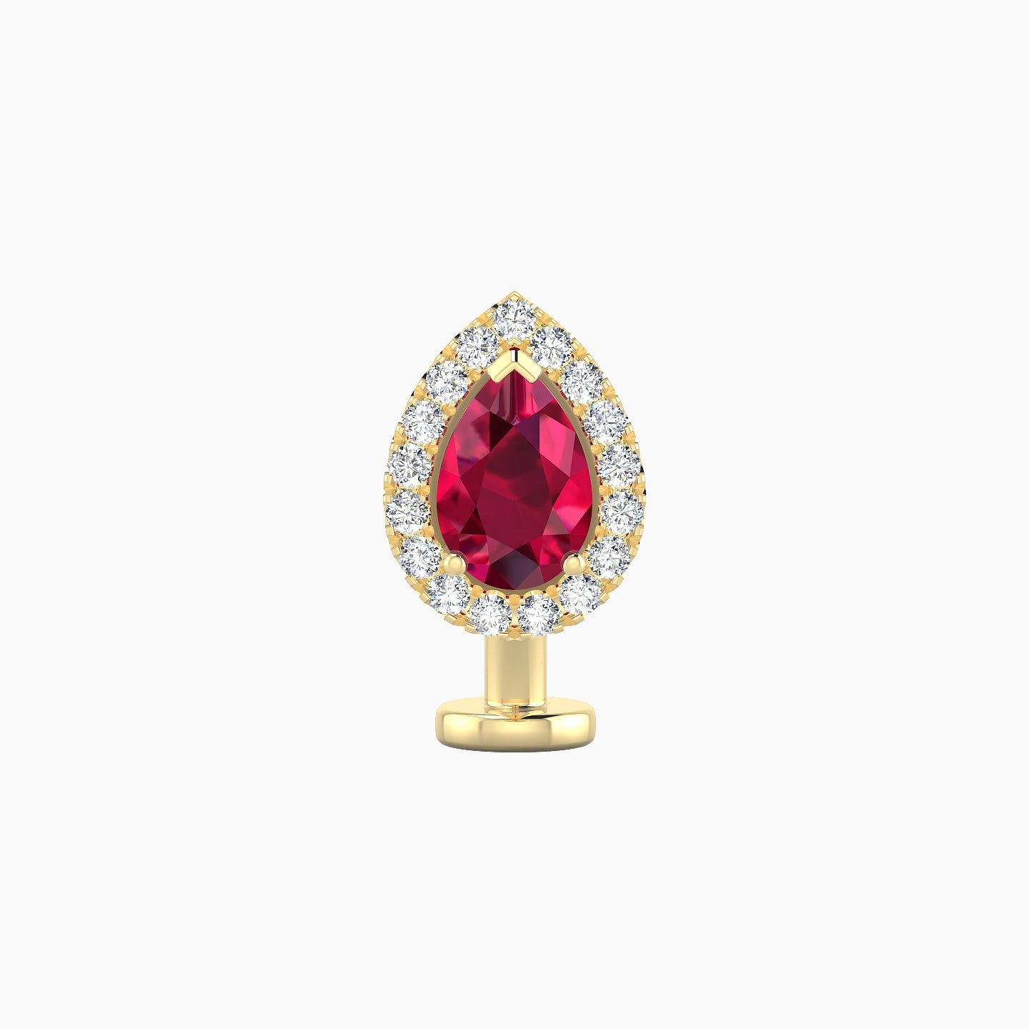Eirene | 18k Yellow Gold 8 mm 9.5 mm Halo Pear Ruby & Diamond Floating Navel Piercing