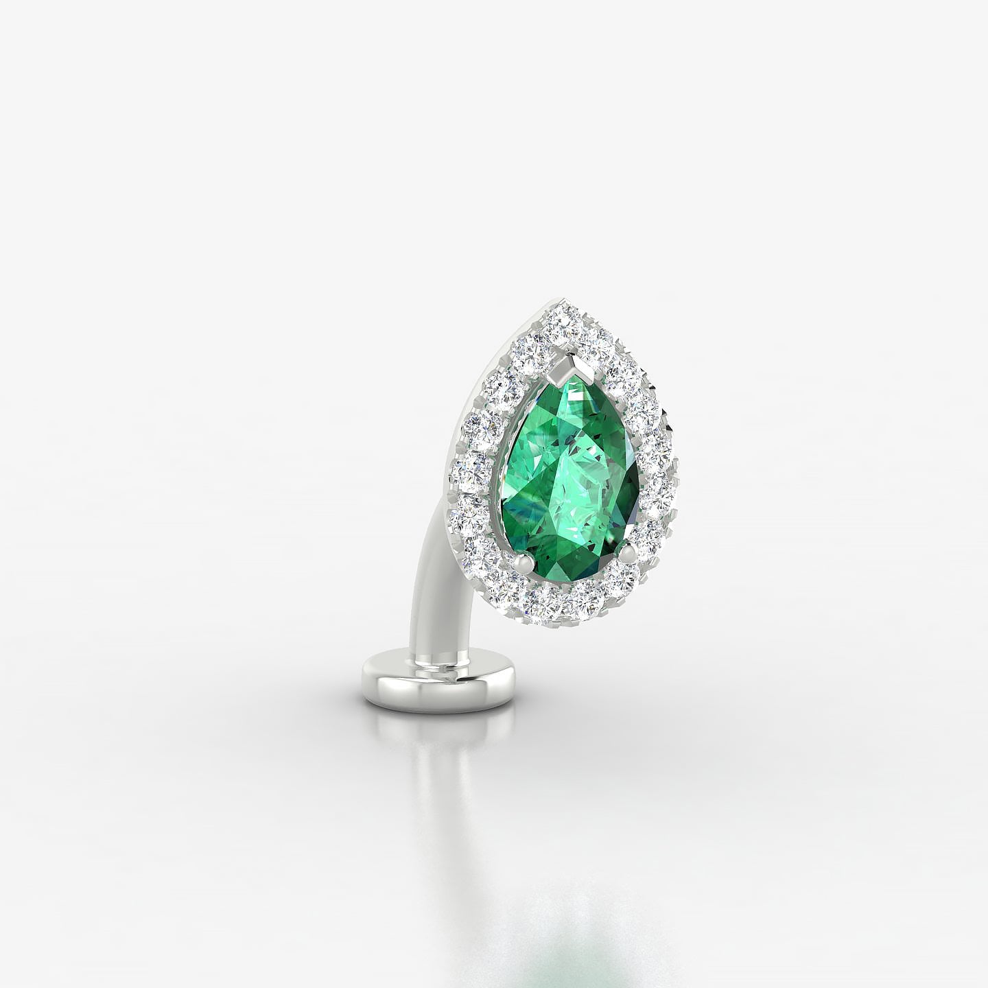 Eirene | 18k White Gold 8 mm 9.5 mm Halo Pear Emerald & Diamond Floating Navel Piercing