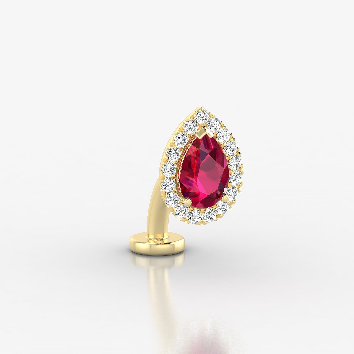 Eirene | 18k Yellow Gold 8 mm 9.5 mm Halo Pear Ruby & Diamond Floating Navel Piercing