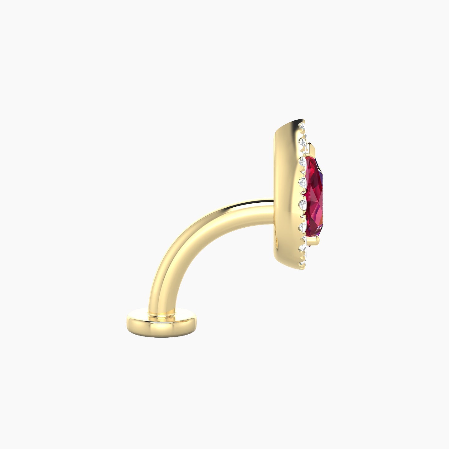 Eirene | 18k Yellow Gold 8 mm 9.5 mm Halo Pear Ruby & Diamond Floating Navel Piercing