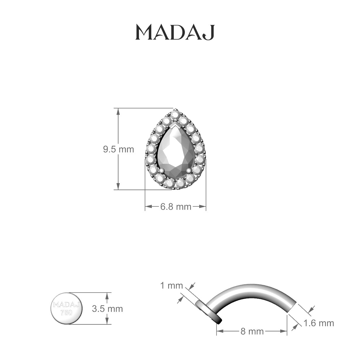 Eirene | 18k Rose Gold 8 mm 9.5 mm Halo Pear Sapphire & Diamond Floating Navel Piercing