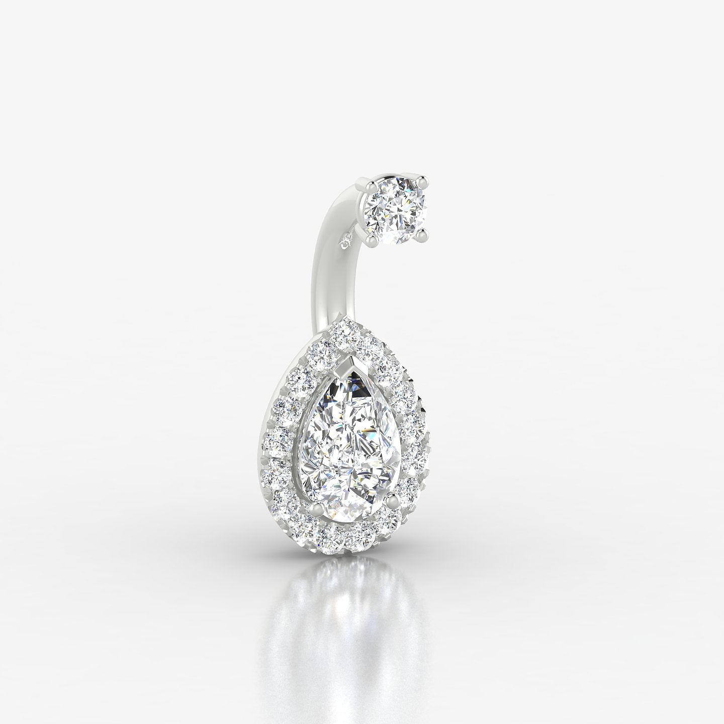 Eirene | 18k White Gold 8 mm 9.5 mm Halo Pear Diamond Navel Piercing