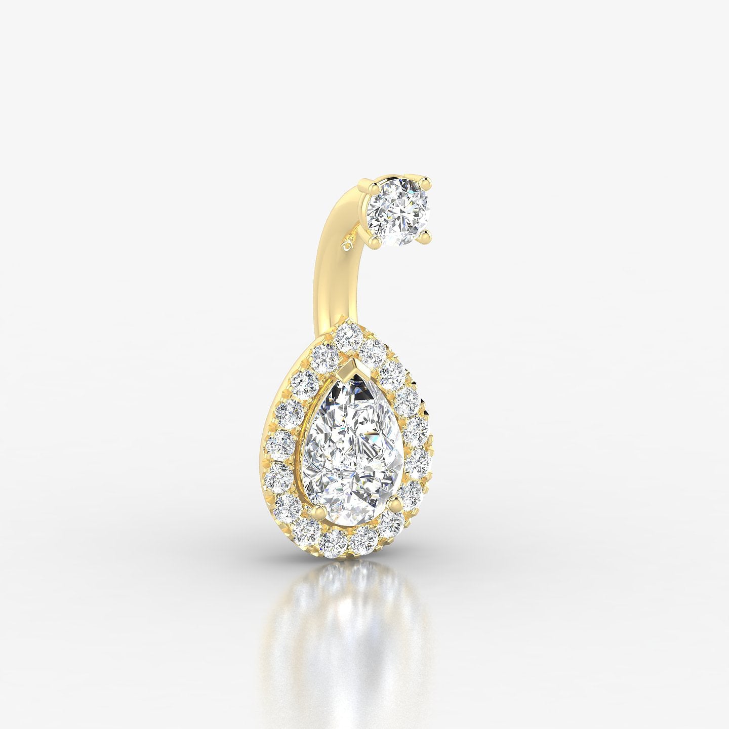 Eirene | 18k Yellow Gold 8 mm 9.5 mm Halo Pear Diamond Navel Piercing