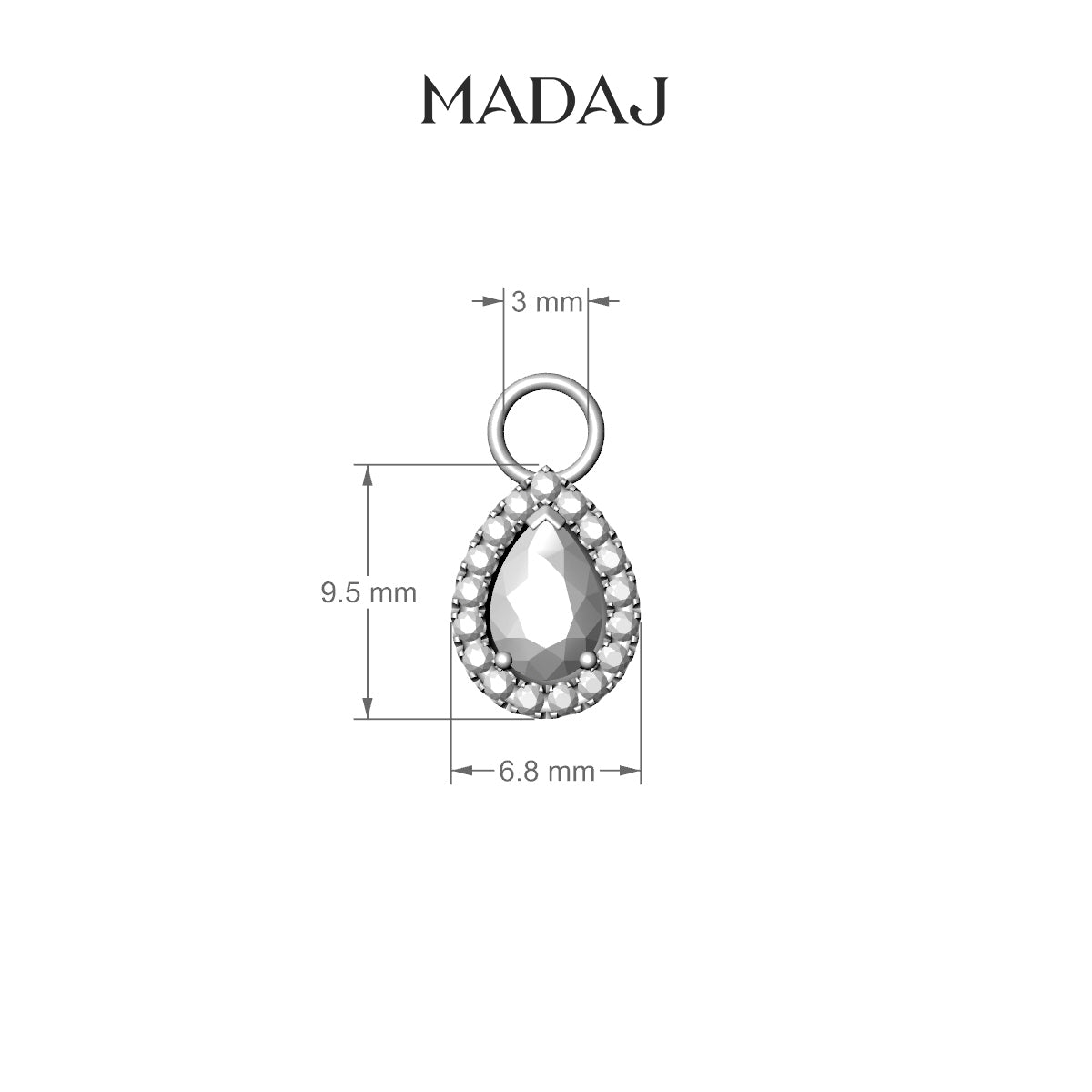 Eirene | 18k White Gold 9.5 mm Halo Pear Diamond Charm