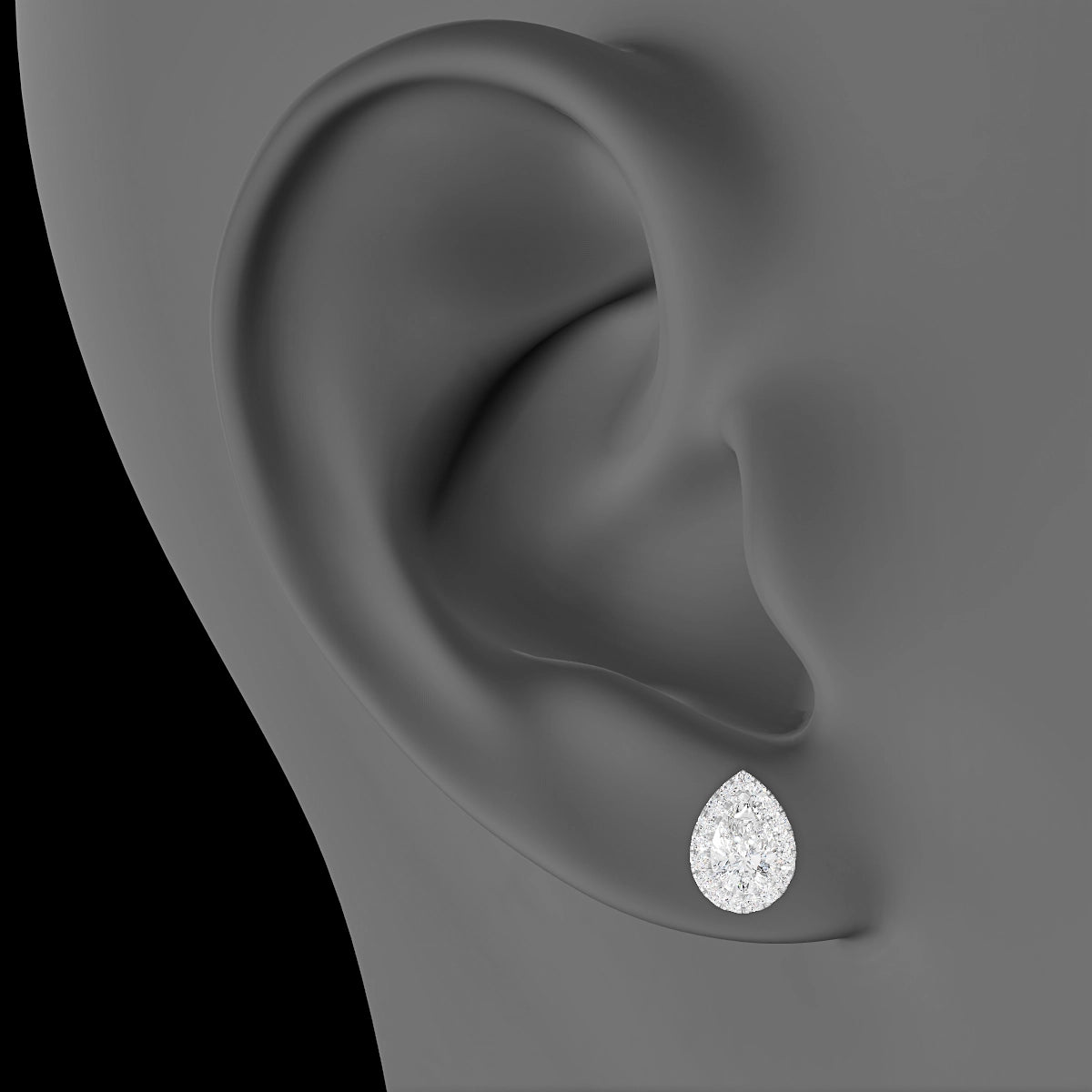 Eirene | 18k White Gold 9.5 mm Halo Pear Diamond Earring