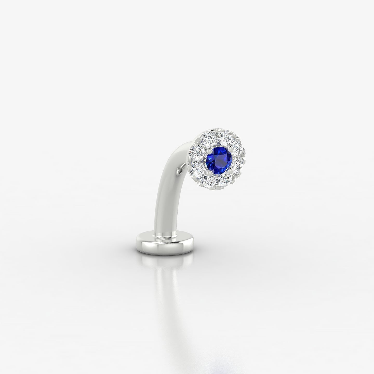Eirene | 18k White Gold 10 mm 5 mm Halo Round Sapphire & Diamond Floating Navel Piercing