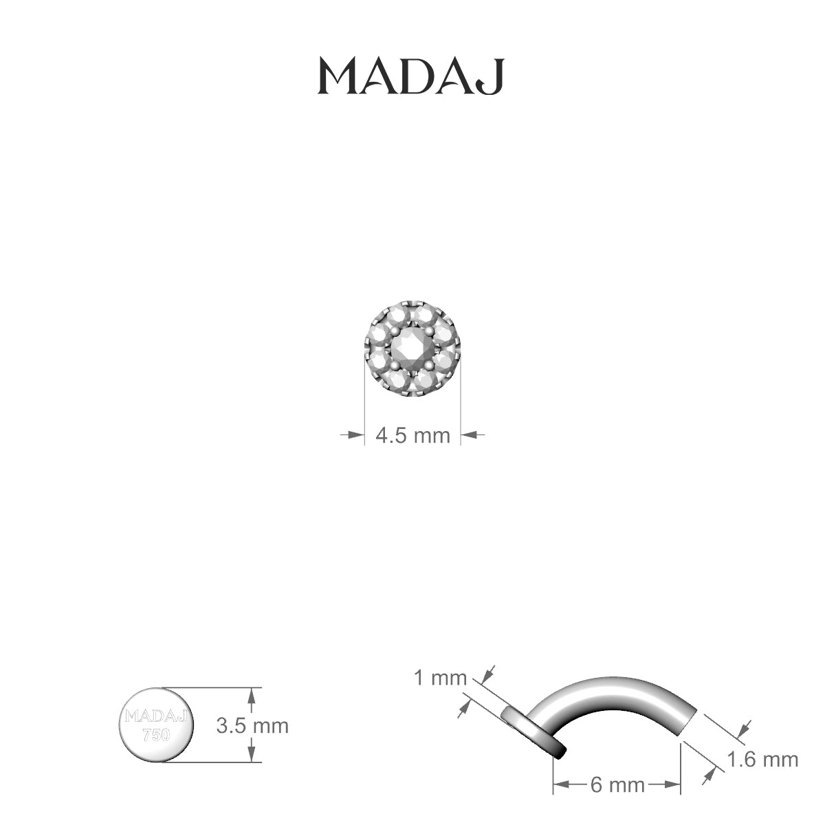 Eirene | 18k White Gold 6 mm 4.5 mm Halo Round Black Diamond & Diamond Floating Navel Piercing