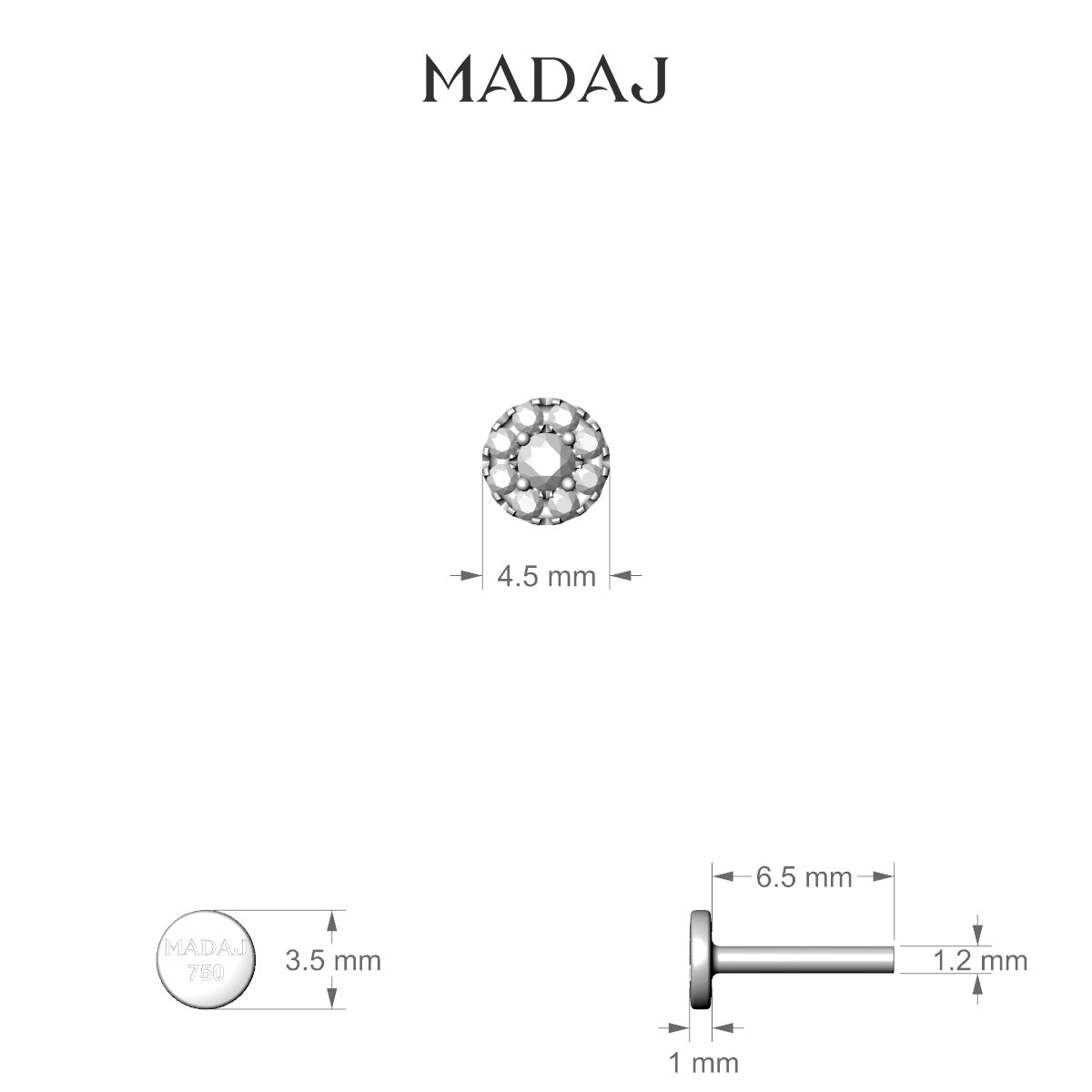 Eirene | 18k White Gold 4.5 mm 6.5 mm Halo Round Diamond Piercing