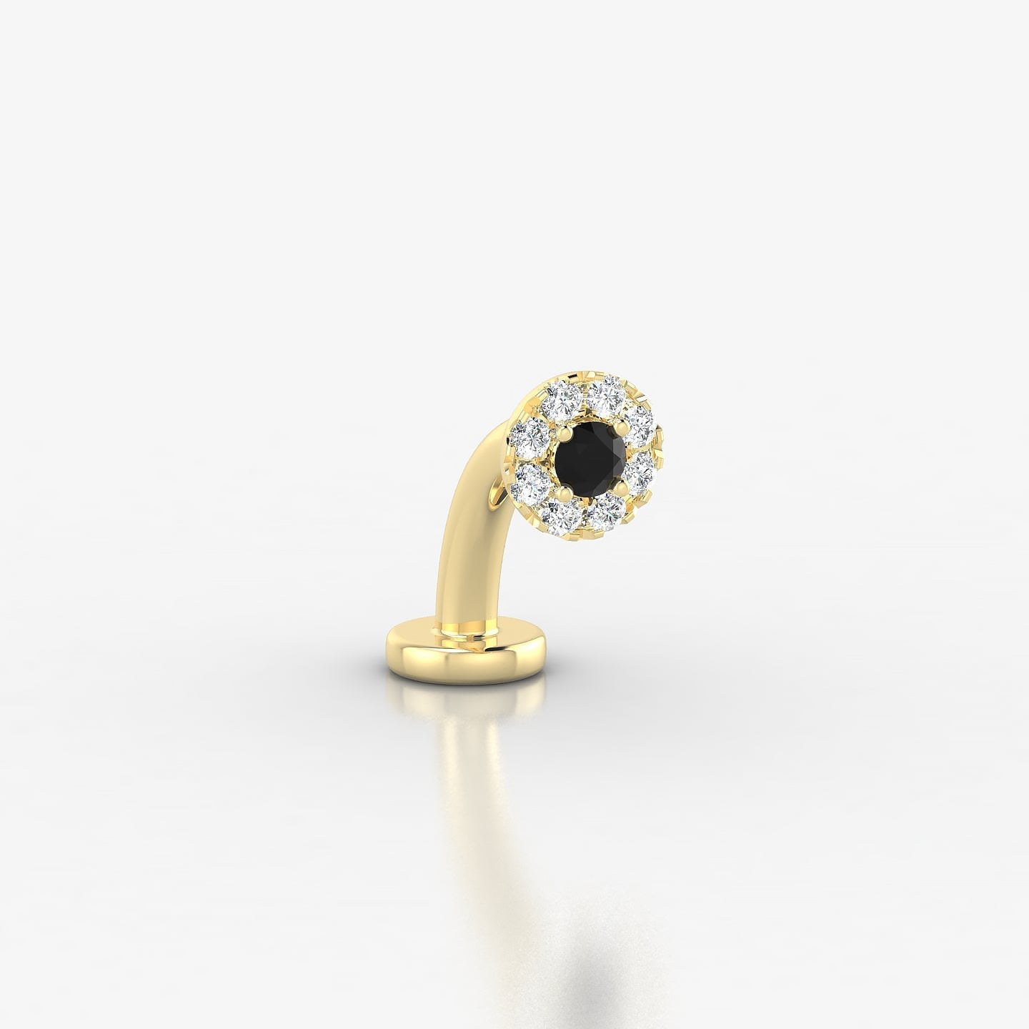 Eirene | 18k Yellow Gold 8 mm 4.5 mm Halo Round Black Diamond & Diamond Floating Navel Piercing
