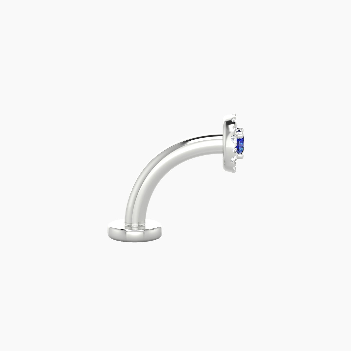 Eirene | 18k White Gold 8 mm 5 mm Halo Round Sapphire & Diamond Floating Navel Piercing