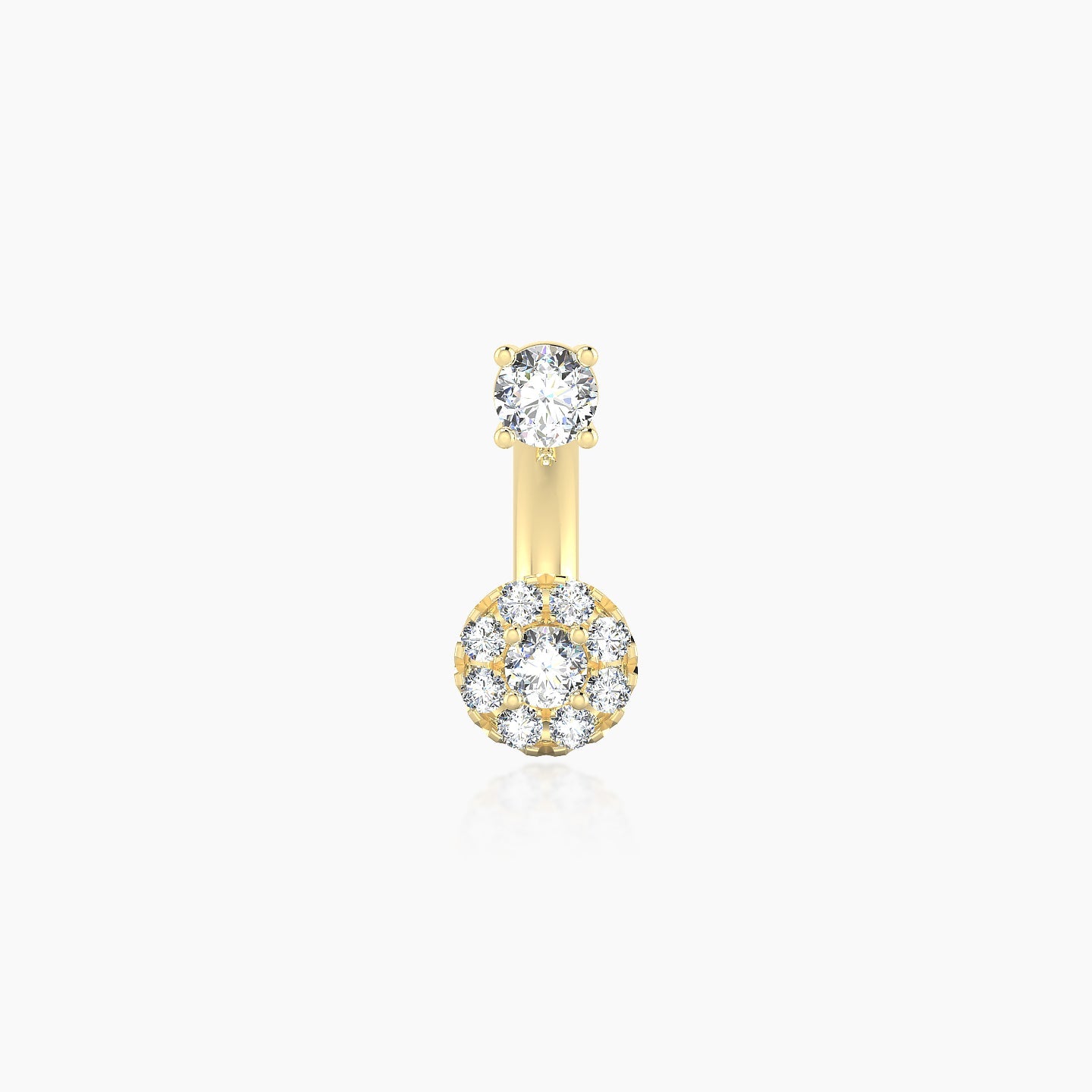Eirene | 18k Yellow Gold 8 mm 5 mm Halo Round Diamond Navel Piercing