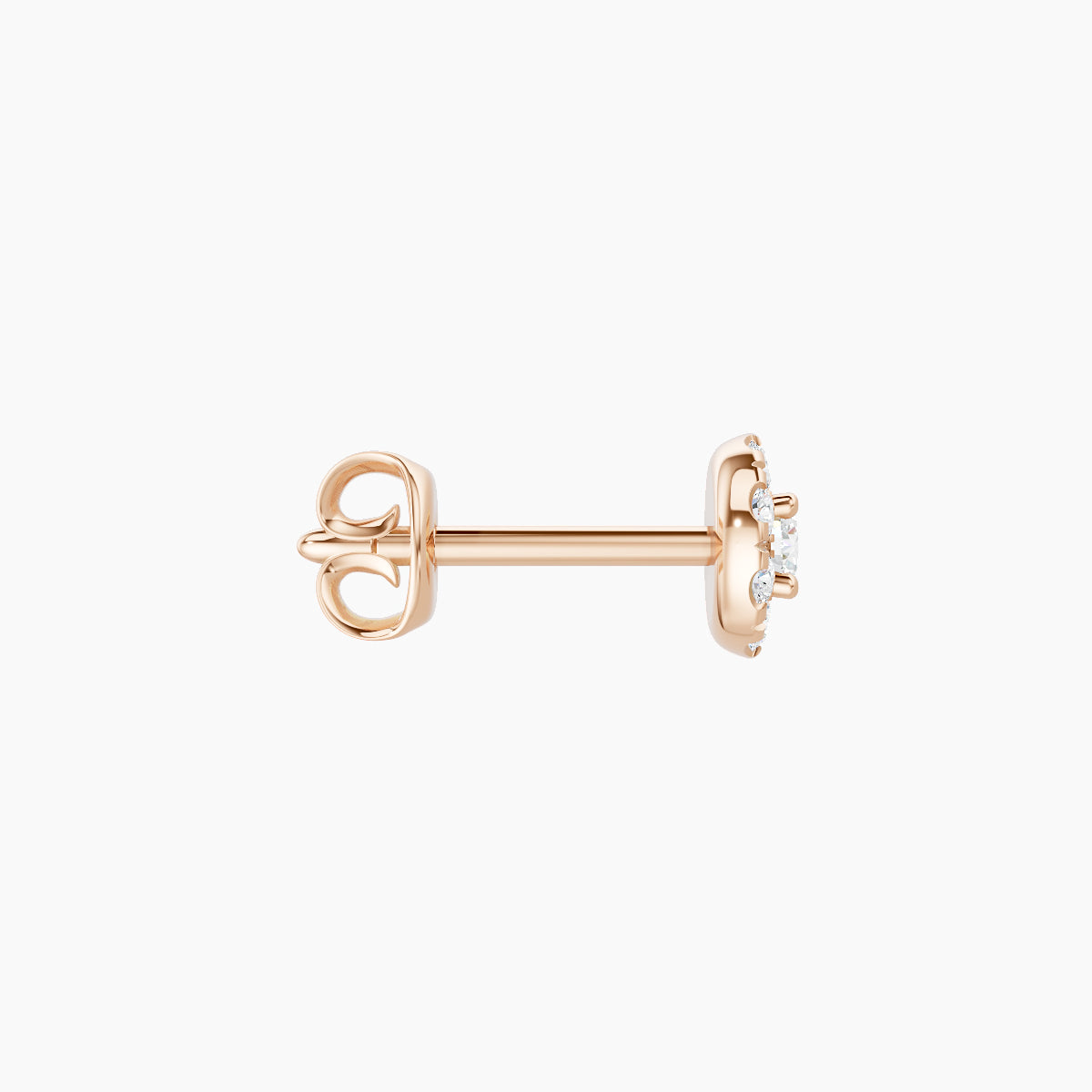 Eirene | 18k Rose Gold 4.5 mm Halo Round Diamond Earring