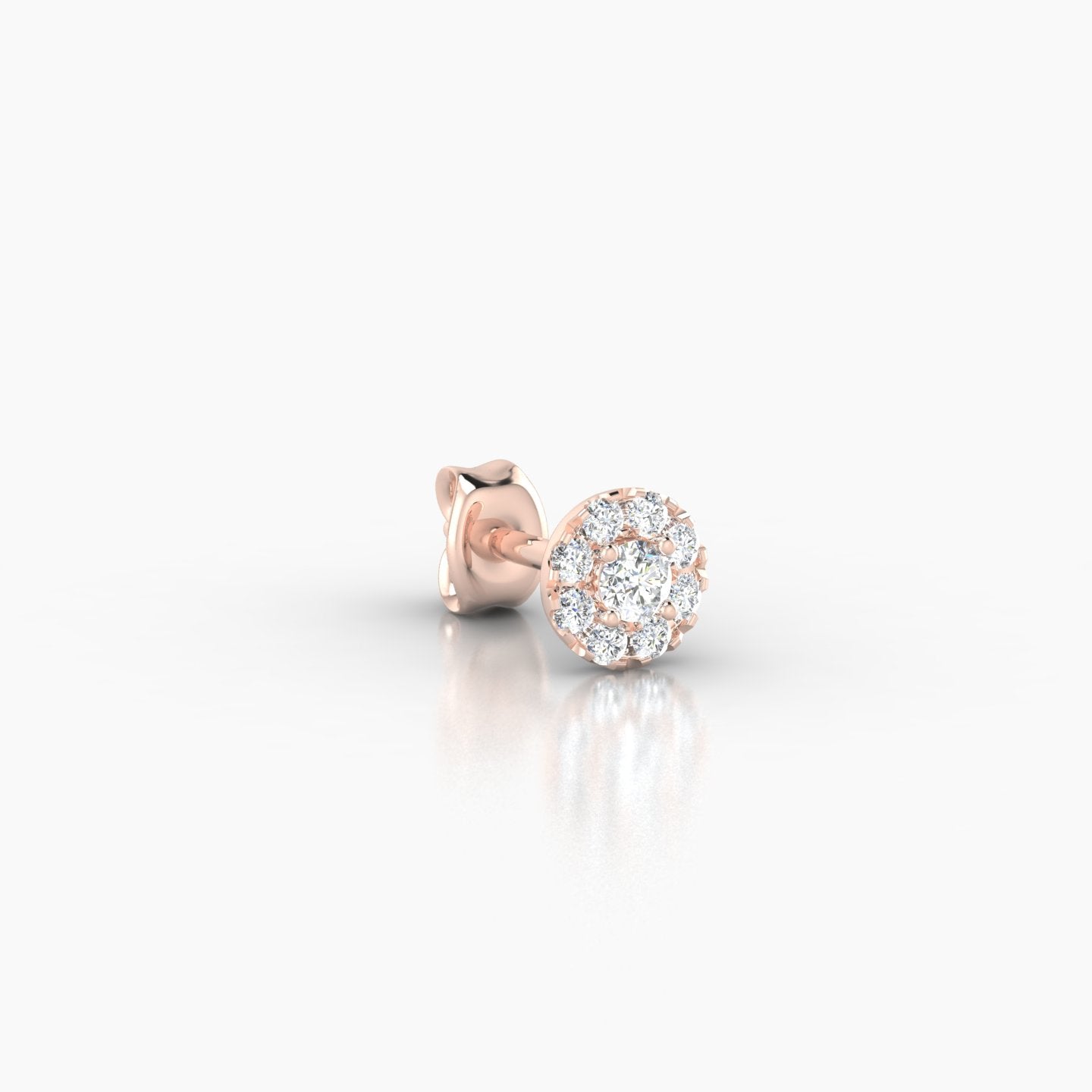 Eirene | 18k Rose Gold 4.5 mm Halo Round Diamond Earring