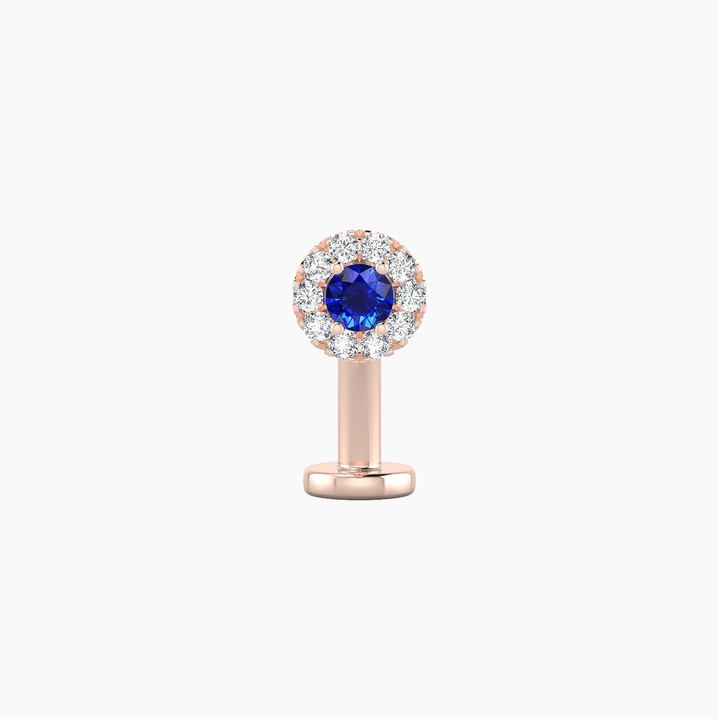 Eirene | 18k Rose Gold 10 mm 5.5 mm Halo Round Sapphire & Diamond Floating Navel Piercing