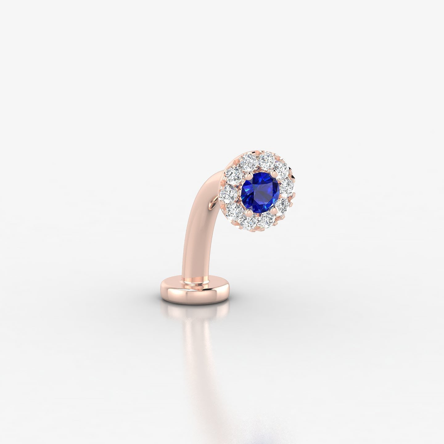 Eirene | 18k Rose Gold 10 mm 5.5 mm Halo Round Sapphire & Diamond Floating Navel Piercing