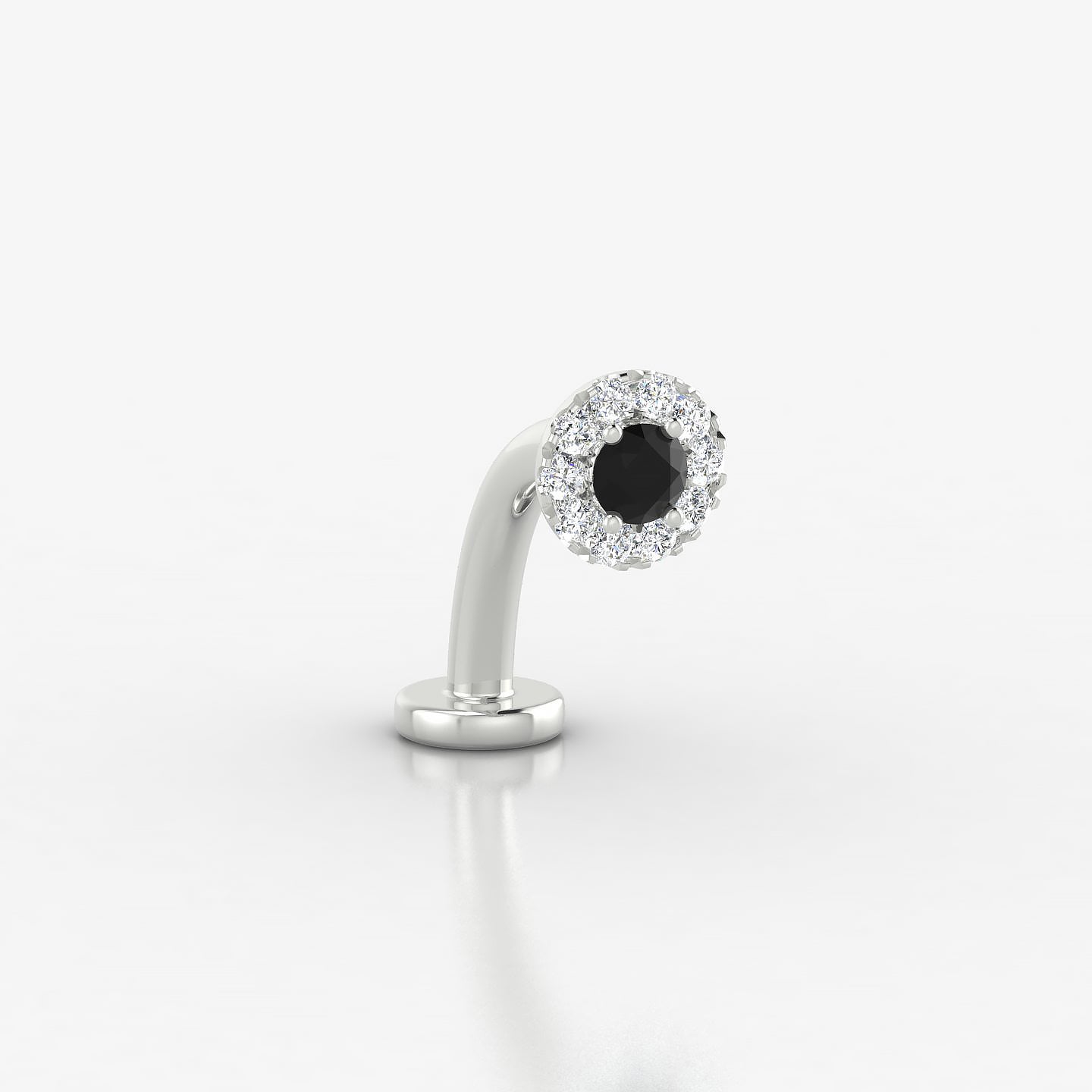 Eirene | 18k White Gold 10 mm 5 mm Halo Round Black Diamond & Diamond Floating Navel Piercing