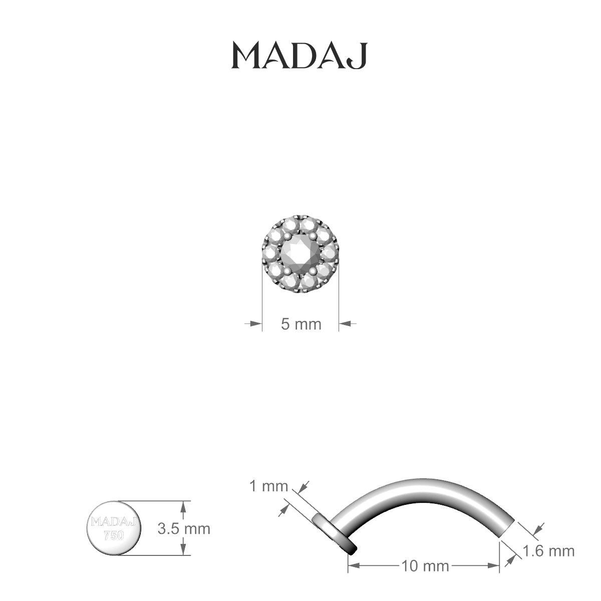 Eirene | 18k Yellow Gold 10 mm 5 mm Halo Round Black Diamond & Diamond Floating Navel Piercing