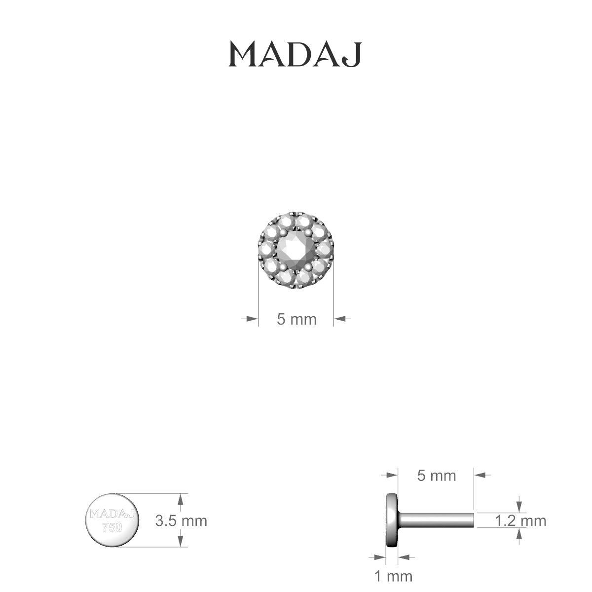 Eirene | 18k White Gold 5 mm 5 mm Halo Round Diamond Piercing