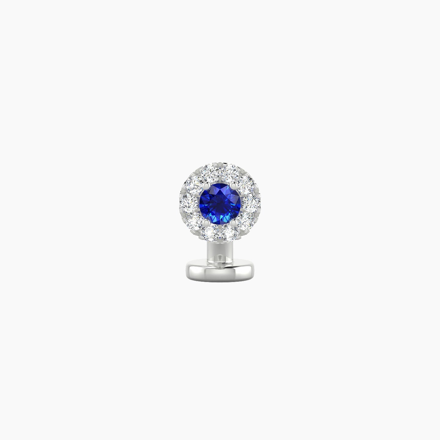Eirene | 18k White Gold 6 mm 5.5 mm Halo Round Sapphire & Diamond Floating Navel Piercing