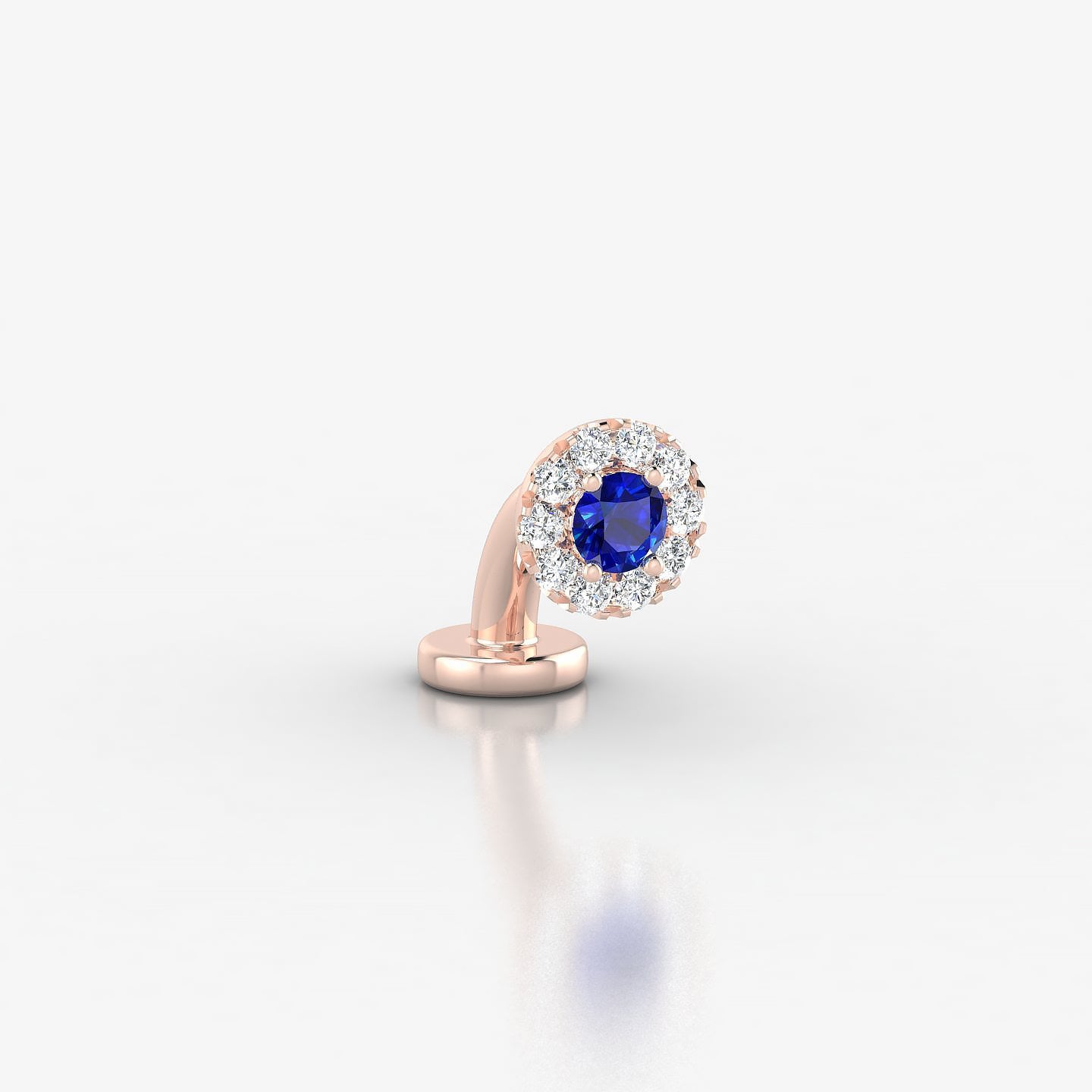 Eirene | 18k Rose Gold 6 mm 5.5 mm Halo Round Sapphire & Diamond Floating Navel Piercing