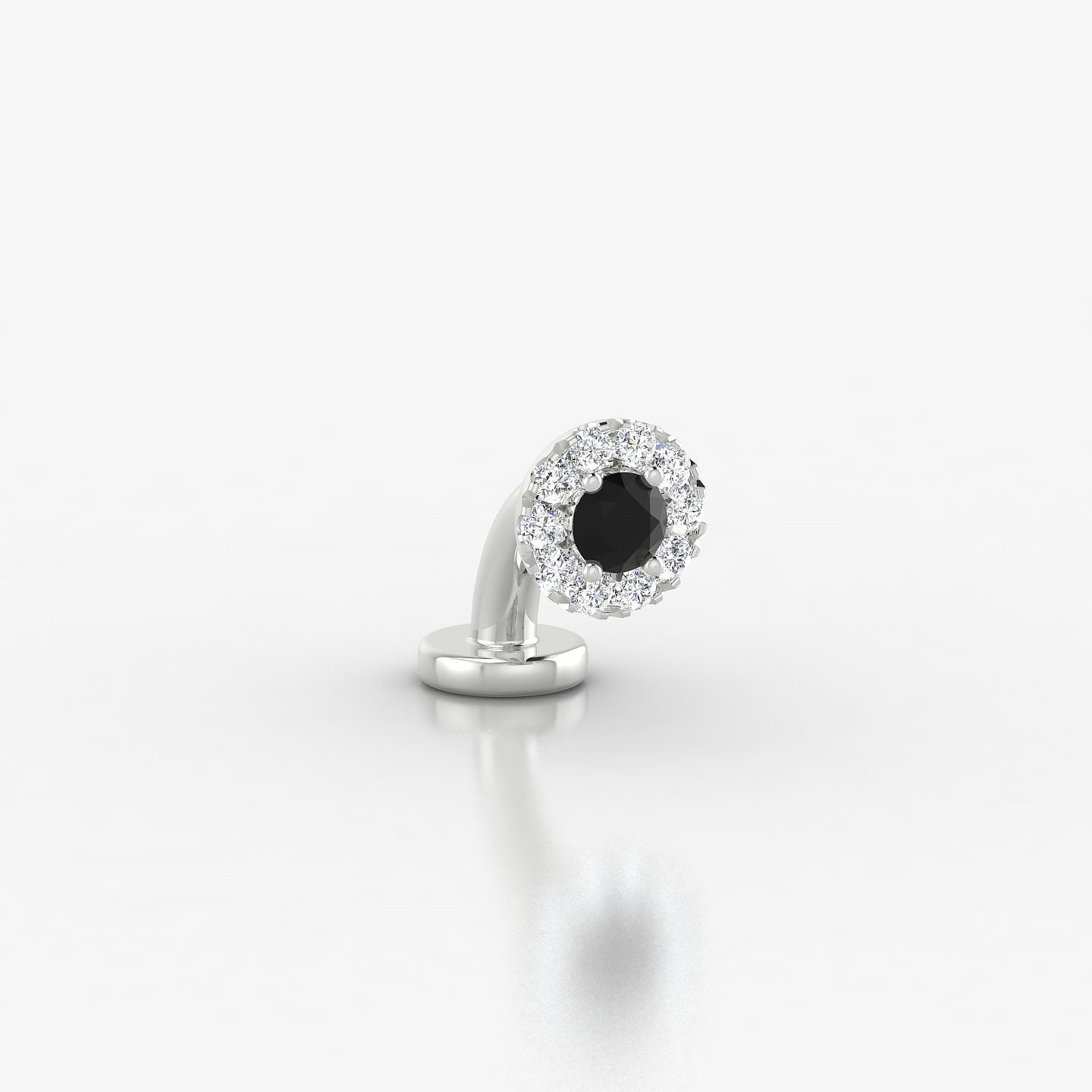 Eirene | 18k White Gold 6 mm 5 mm Halo Round Black Diamond & Diamond Floating Navel Piercing