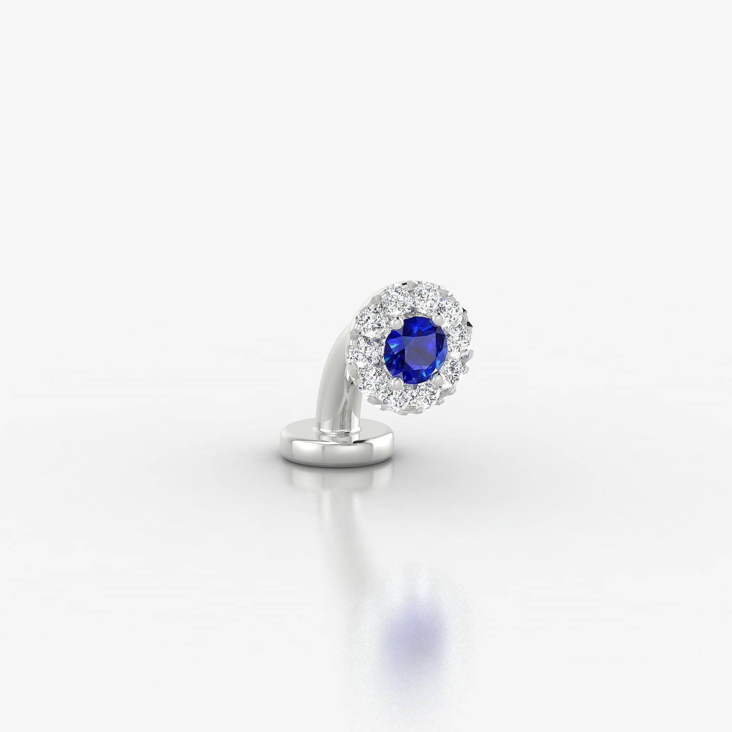 Eirene | 18k White Gold 6 mm 5.5 mm Halo Round Sapphire & Diamond Floating Navel Piercing