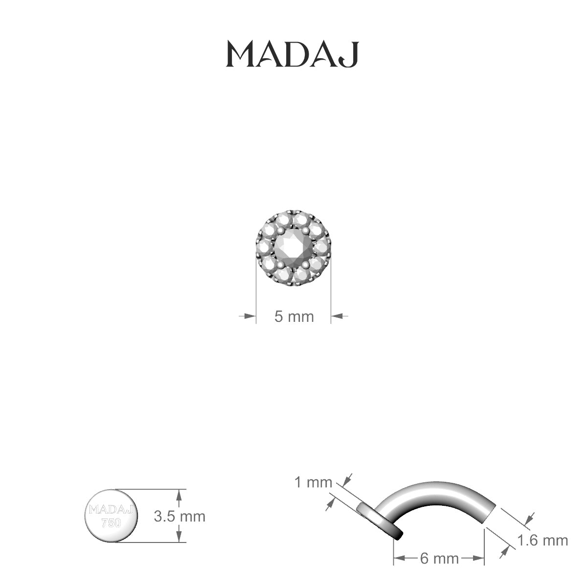 Eirene | 18k White Gold 6 mm 5 mm Halo Round Black Diamond & Diamond Floating Navel Piercing