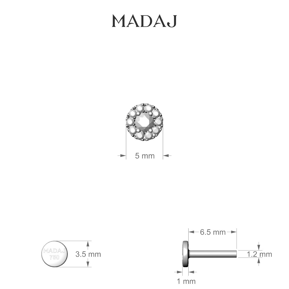 Eirene | 18k White Gold 5 mm 6.5 mm Halo Round Diamond Piercing