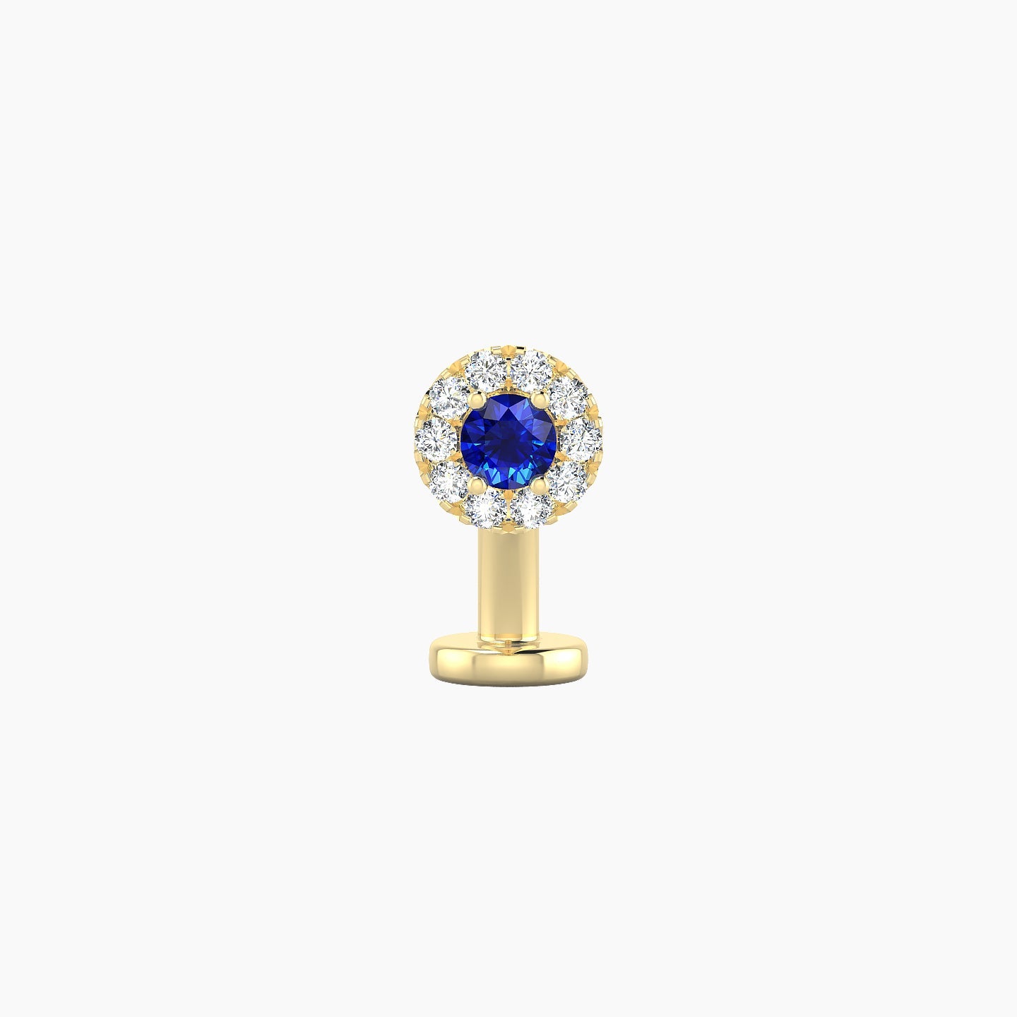 Eirene | 18k Yellow Gold 8 mm 5.5 mm Halo Round Sapphire & Diamond Floating Navel Piercing