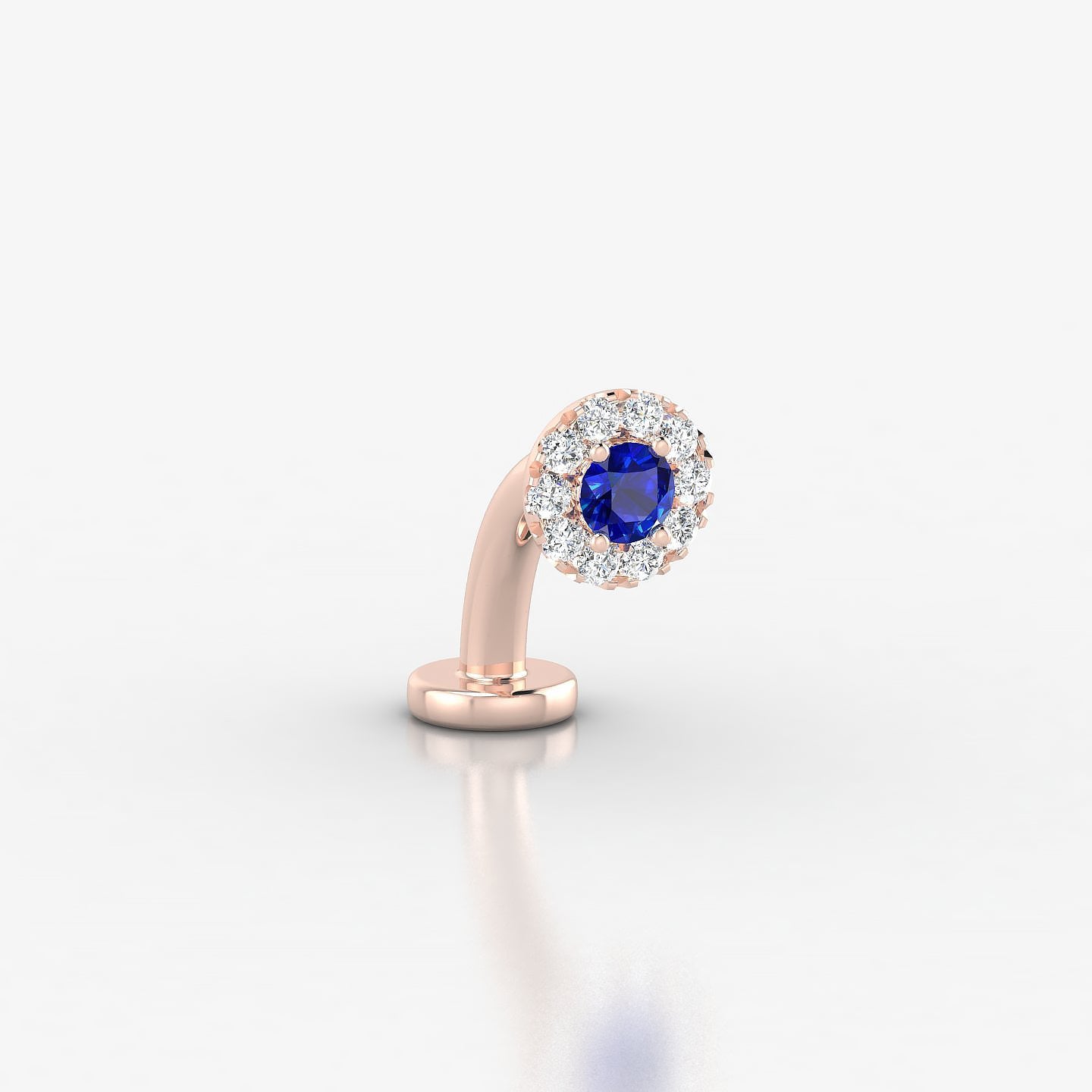 Eirene | 18k Rose Gold 8 mm 5.5 mm Halo Round Sapphire & Diamond Floating Navel Piercing
